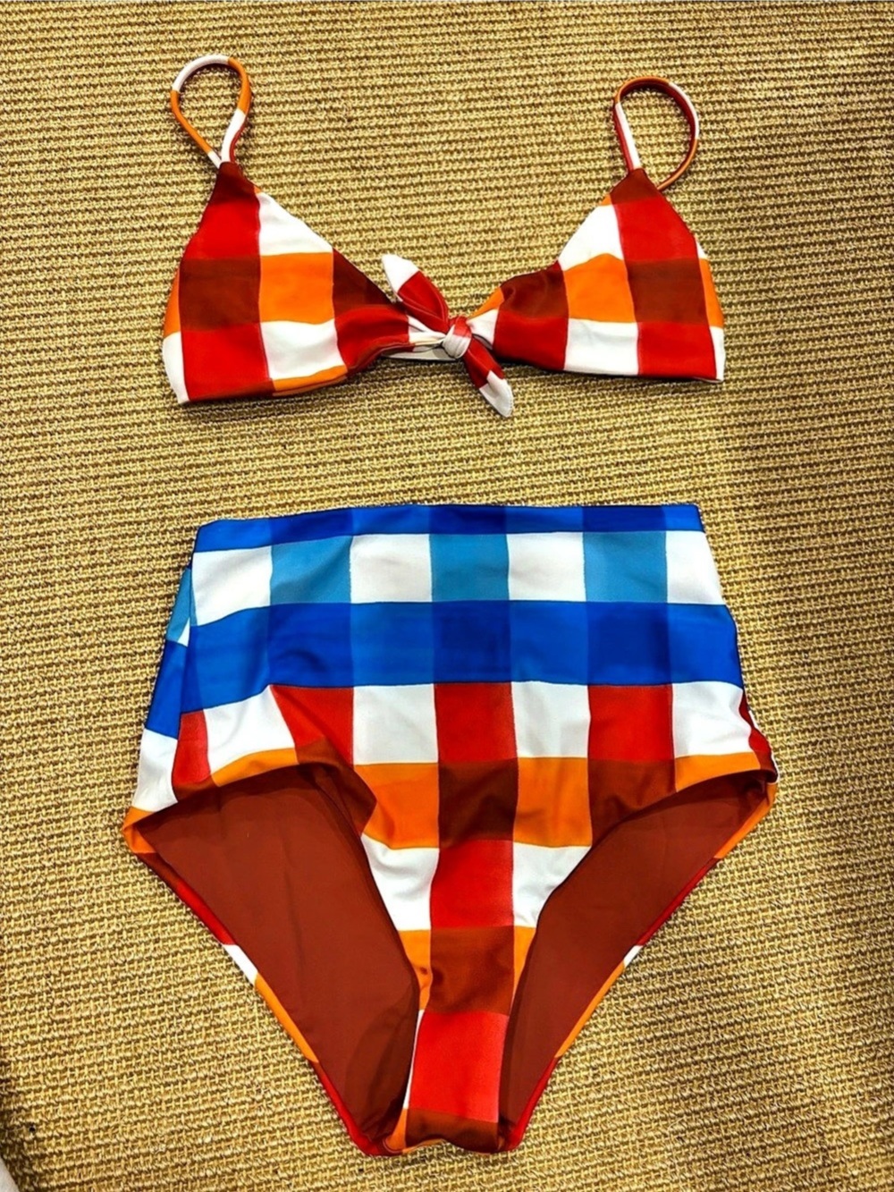 MARA HOFFMANN Color Block Bikini Set in Orange & Blue Size Small Like New